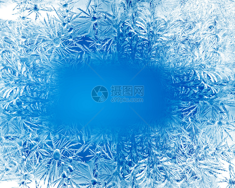 蓝色霜冻冬季背景白色雪花图片