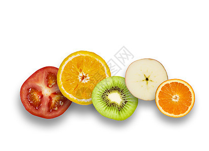 多汁的水果白色背景下多汁水果的半图片