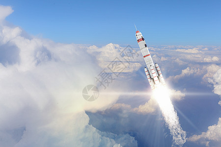 太空飞船在蓝天上高高飞图片