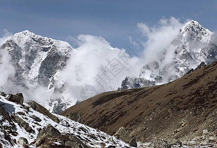 雪山云中的高山尼泊尔珠穆朗玛峰图片