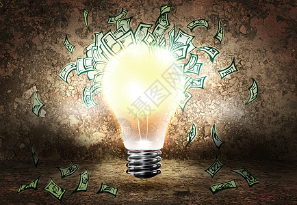 如何赚钱背景图像与灯泡钞票图片