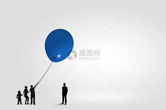 人们的剪影用气球拉绳的人的小轮廓图片