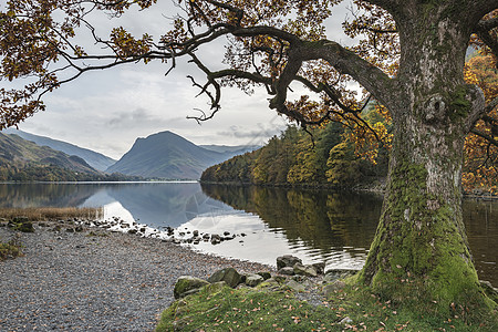 英格兰湖区巴特米尔湖美丽的秋季景观形象背景