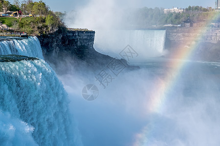 美国侧的尼亚加拉瀑布瀑布与彩虹,纽约,美国图片