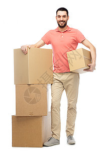 送货,移动,人员物流快乐的人与纸板箱图片