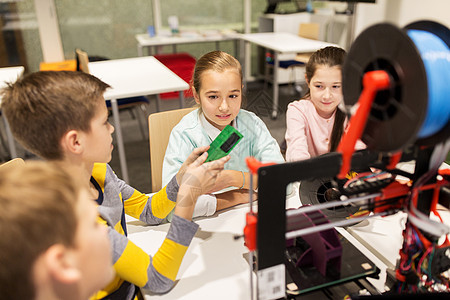 教育,儿童,技术,科学人的群快乐的孩子与3D打印机机器人学校课程机器人学校3D打印机的快乐孩子图片