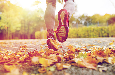 秋天健身健身,运动,人,穿健康的生活方式密切轻妇女秋季公园跑步轻女子秋天公园跑步背景