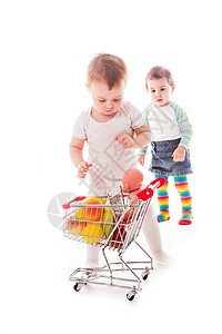 小女孩玩购物车洋娃娃杂货店玩孩子商店里玩图片