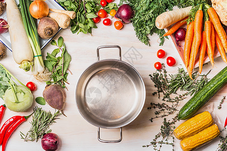 空锅机蔬菜选择美味健康的烹饪,顶部视图,地点为文本素食素食的图片