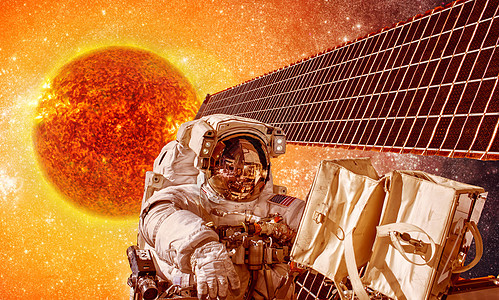 太空中的航天器宇航员背景太阳恒星上这幅图像的元素由美国宇航局提供图片