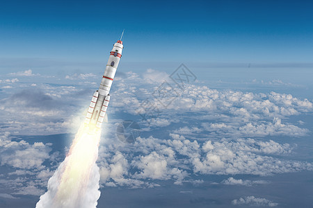 火箭太空飞船在蓝天上高飞图片