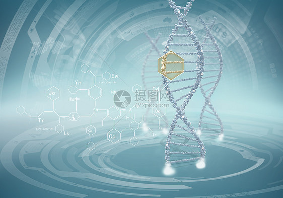 DNA分子蓝色背景下DNA分子的生物化学图片