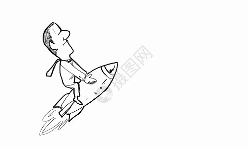卡通火箭卡通趣的人滑稽的人火箭上飞行的漫画背景