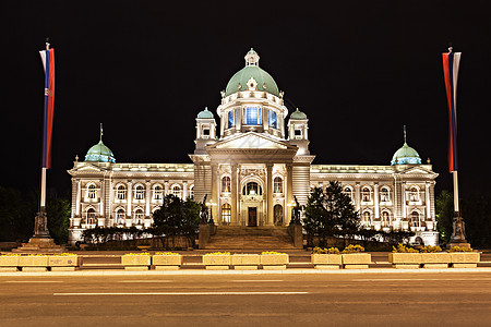 晚上的国民议会,贝尔格莱德,塞尔维亚图片