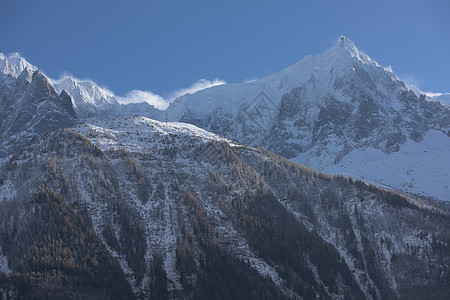 法国阿尔卑斯山的山峰覆盖着新鲜的雪冬季景观自然景观美丽阳光明媚的冬季图片