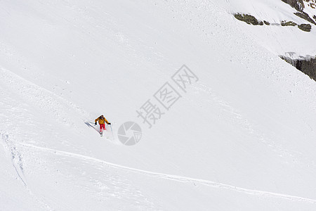 极限自由滑雪滑雪者滑雪新鲜的粉末雪下坡冬季山脉图片