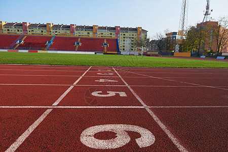 学校体育场红色运动轨道跑步机体育场与编号背景