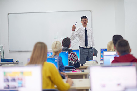 群计算机实验室上课的学生,学中得帮助支持图片