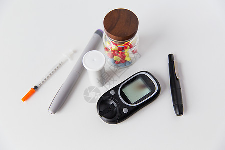 控制血糖糖尿病药物仪器静物背景