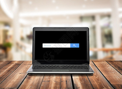 技术广告笔记本电脑与空互联网浏览器搜索栏屏幕上屏幕上互联网搜索栏的笔记本电脑图片