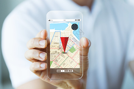 商业,技术,导航,位置人的男手持透明智能手机与GPS导航图片