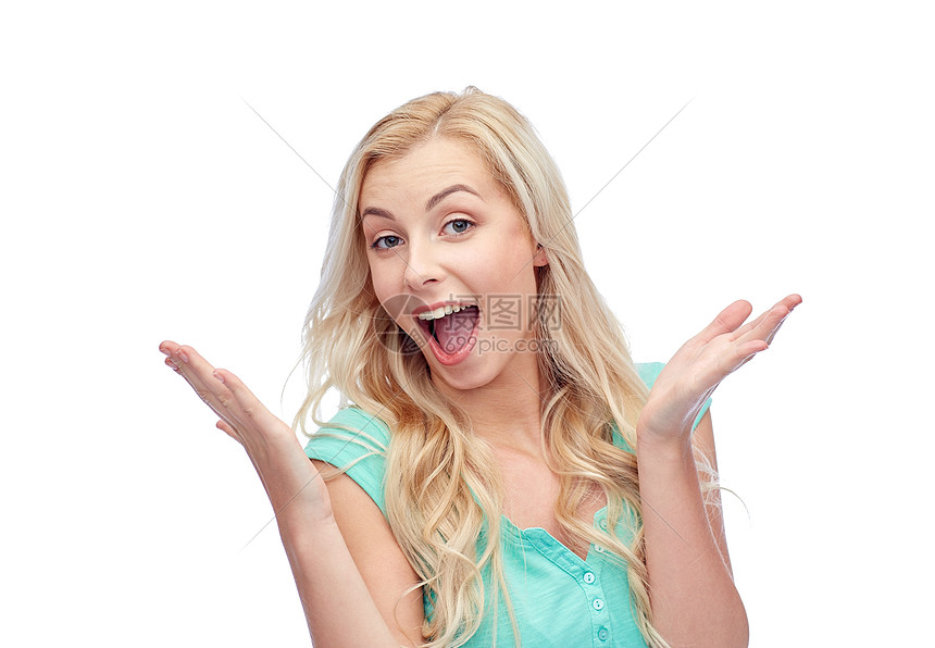 情感,表情人的惊讶的微笑轻妇女十几岁的女孩