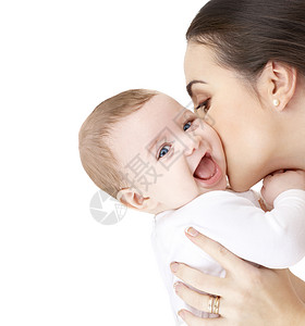 家庭,育儿育儿快乐的母亲亲吻可爱的婴儿背景图片