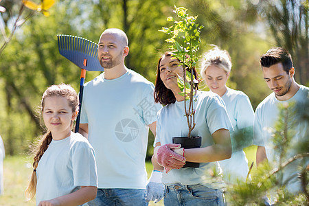 志愿服务慈善人生态理念群带着树苗耙公园散步的快乐志愿者图片