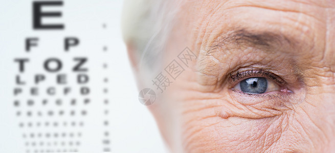龄,视力,视力人的特写老妇女的脸眼睛的图表背景图片