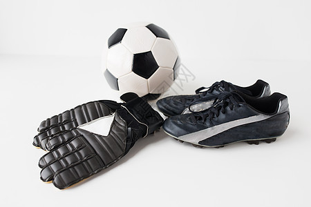 体育,足球,足球体育设备的球,靴子守门员手套白色背景图片