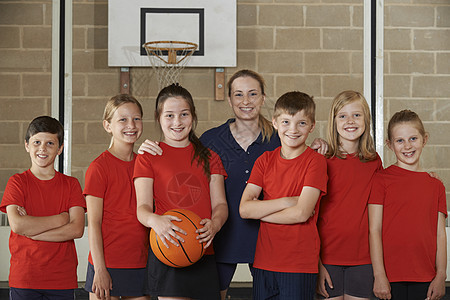 小学篮球队与教练的肖像9个高清图片素材