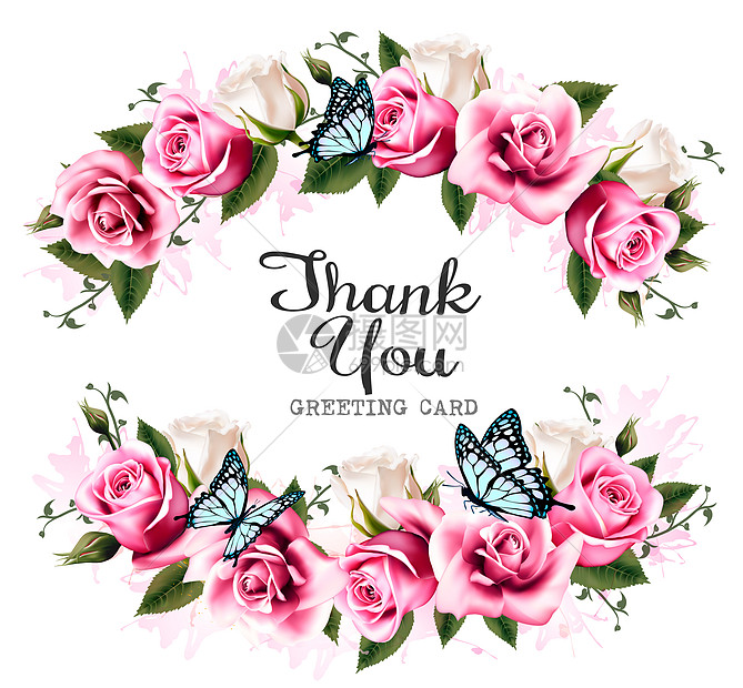 谢谢你美丽的玫瑰蝴蝶的背景矢量图片