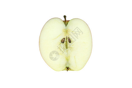 新鲜苹果切成两半,白色背景上分离图片
