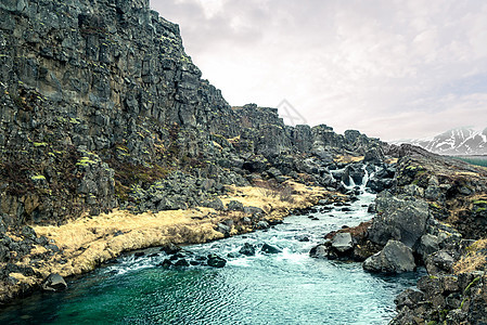 冰岛自然中的河流由海鸥瀑布图片
