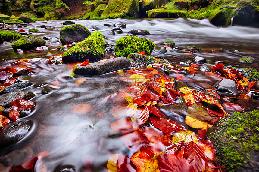 卡门尼斯河秋季与长曝光,波西米亚瑞士,捷克共国图片