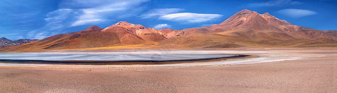 高原泻湖的全景图片火山迷你,沙漠阿塔卡马,智利图片