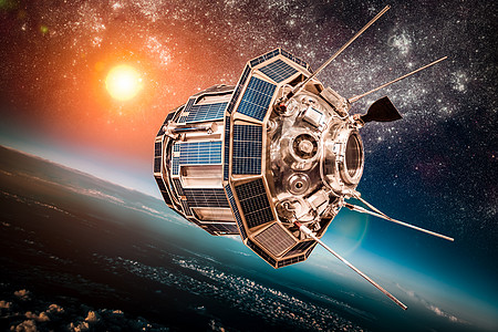 太空卫星背景恒星太阳上绕地球运行这幅图像的元素由美国宇航局提供背景图片