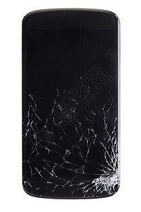 现代智能手机个角落裂缝的屏幕,隔离白色背景上图片
