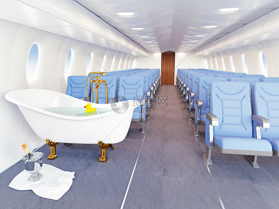 飞机机舱里的豪华浴缸三维创意图片