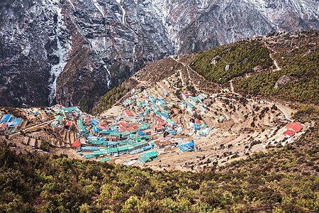 南车集市鸟瞰,珠穆朗玛峰跋涉,喜马拉雅,尼泊尔图片
