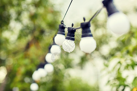 装饰,照明,电力,假日闪电的电灯泡花环悬挂雨天夏季花园背景图片