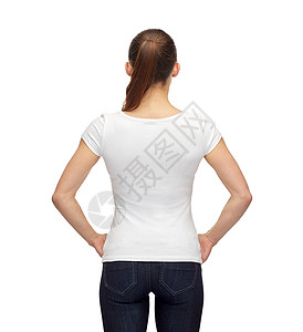 T恤,广告人的微笑的女人空白白色T恤图片