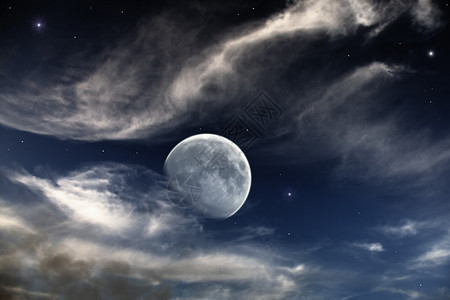 美丽的夜景与月亮星星图片