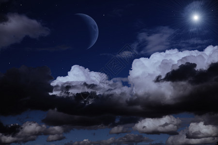 夜空月亮,云星星图片