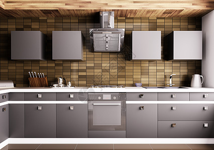 现代厨房,水槽,煤气灶引擎盖内部图片
