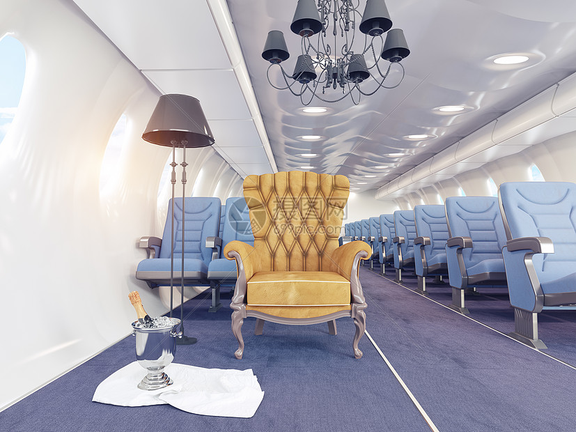 飞机机舱里的豪华扶手椅三维创意图片