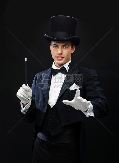 表演,马戏,表演魔术师戴着顶帽子,魔杖表演魔术