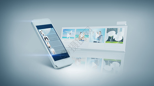 回放技术娱乐活动白色手机与视频屏幕上设计图片
