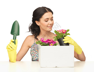 可爱的家庭主妇,花盆园艺装置图片