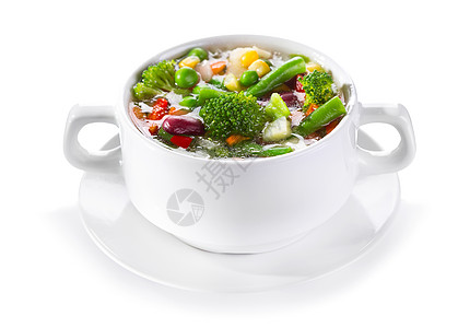 西兰花汤碗白色背景的蔬菜汤背景